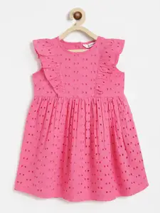 Campana Girls Sleeveless Knee Length Fit and Flare Self Design Cotton Dress