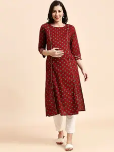 MomToBe Ethnic Motifs Printed Cotton Maternity A-Line KurtI