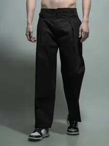 UNRL Men Cotton Loose Fit High-Rise Pleated Trousers