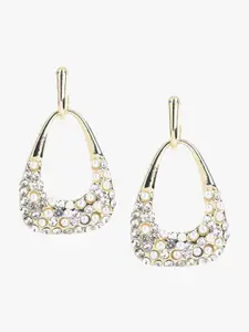 Kazo Gold-Plated Stone Studded Contemporary Drop Earrings