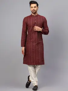 Latest Chikan Garments Mandarin Collar Striped A-Line Kurta