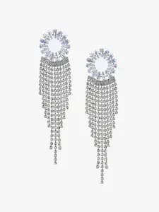 Kazo Silver-Plated Rhinestone Studded Contemporary Drop Earrings
