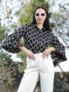 plusS Black Spread Collar Animal Printed Casual Shirt