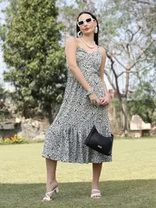 plusS Shoulder Straps Sleeveless Animal Print Fit & Flare Dress