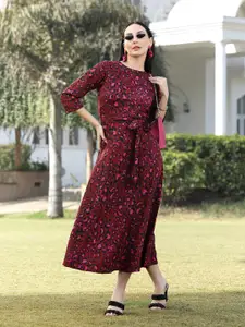 plusS Round Neck Animal Print Fit & Flare Midi Dress
