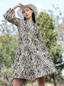 plusS Mandarin Collar Print Fit & Flare Dress