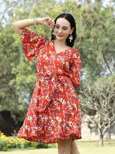plusS V-Neck Floral Print Wrap Dress