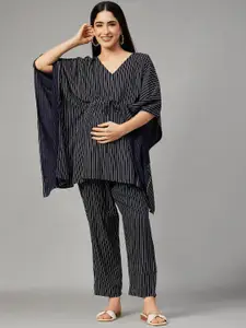 Aaheli Striped Maternity Kaftan Top & Mid-Rise Trousers