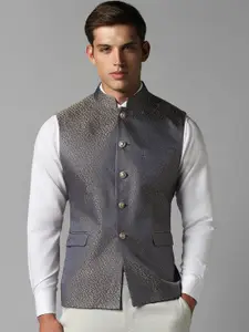 Louis Philippe Printed Slim Fit Pure Wool Nehru Jacket