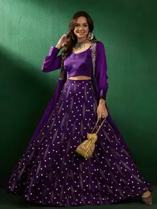 Sangria Printed Sleeveless Chiffon Top With Skirt & Shrug