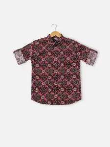 Allen Solly Junior Boys Slim Fit Floral Printed Long Roll Up Sleeves Cotton Casual Shirt