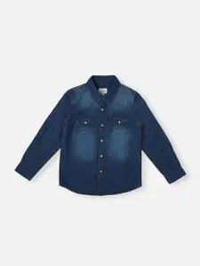 Pepe Jeans Boys Spread Collar Long Sleeves Faded Opaque Cotton Casual Shirt