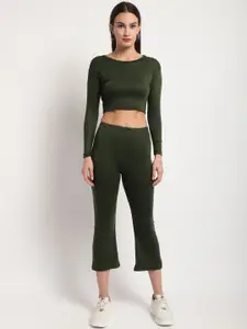 Miaz Lifestyle Pure Cotton Round Neck Crop Top & Flared Trousers