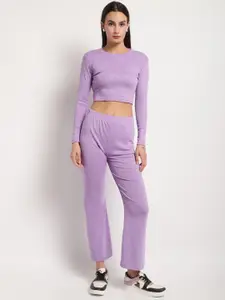 Miaz Lifestyle Pure Cotton Round Neck Crop Top & Flared Trousers