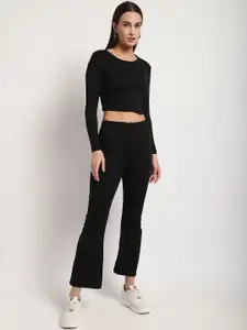 Miaz Lifestyle Pure Cotton Crop Top & Flared Trousers