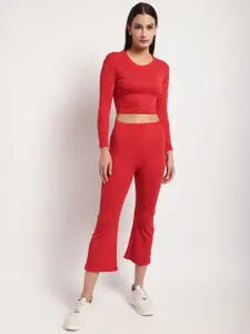 Miaz Lifestyle Round Neck Pure Cotton Crop Top & Flared Trousers
