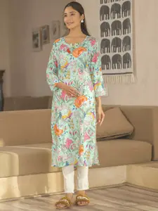 Sangria Floral Printed Sequinned Straight Kurta