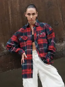 Bonkers Corner Red Tartan Checked Oversized Casual Shirt