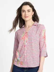 SHAYE Floral Print Crepe Shirt Style Top