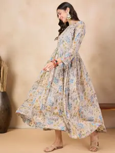 Anouk Floral Printed Round Neck Cotton Maxi Dress