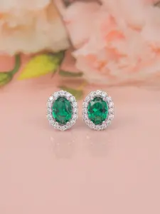 Ornate Jewels Rhodium-Plated Oval Studs Earrings