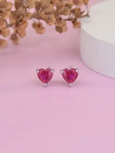 Ornate Jewels 925 Sterling Silver Rhodium-Plated Heart Shaped Studs Earrings