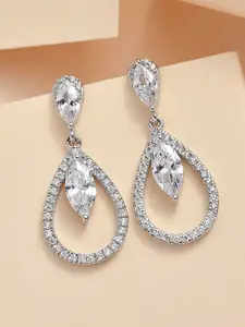 Ornate Jewels Rhodium Plated Sterling Silver American Diamond Drop Earrings