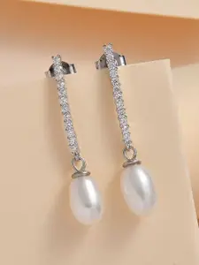 Ornate Jewels Rhodium Plated 925 Sterling Silver Artificial Stones Drop Earrings