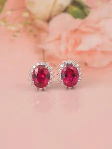 Ornate Jewels 925 Sterling Silver Faux Ruby Rhodium Plated Studs Earrings