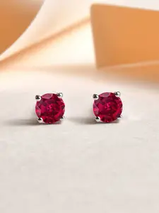 Ornate Jewels 925 Sterling Silver Faux Ruby Rhodium Plated Studs Earrings