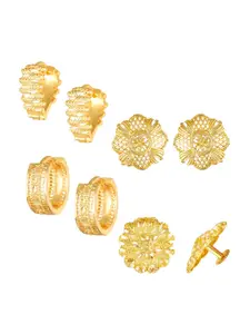 Vighnaharta Set Of 4 Gold-Plated Contemporary Hoop & Studs Earrings