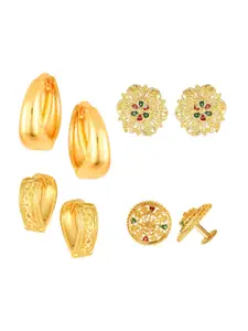 Vighnaharta Set Of 4 Gold-Plated Artificial Stones-Studded Earrings
