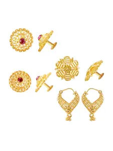 Vighnaharta Set Of 4 Gold-Plated Cubic Zirconia-Studded Earrings