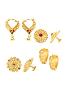Vighnaharta Set Of 4 Gold-Plated Cubic Zirconia-Studded Earrings