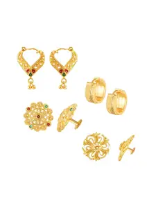 Vighnaharta Set Of 4 Gold-Plated Artificial Stones-Studded Earrings