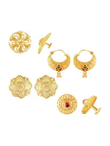 Vighnaharta Set Of 4 Gold-Plated Cubic Zirconia Studded Contemporary Studs