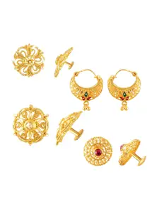 Vighnaharta Set Of 4 Gold-Plated Cubic Zirconia Studded Contemporary Studs