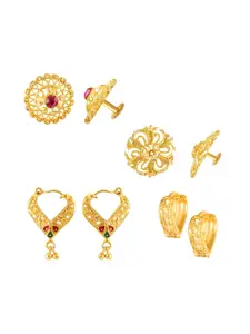 Vighnaharta Set Of 4 Gold Plated Cubic Zirconia Contemporary Studs
