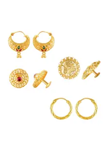 Vighnaharta Set Of 4 Gold Plated Contemporary Hoop Earrings
