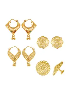Vighnaharta Set of 4 Stone Studded Hoop & Studs Earrings