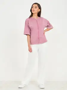 Styli Round Neck Drop-Shoulder Sleeves  Oversized T-shirt