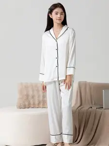 LULU & SKY Lapel Collar Long Sleeves Night Suit Set