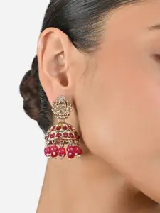 Fida Gold-Plated Stone Studded Beaded Dome Shaped Temple Jhumkas