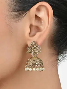 Fida Gold-Plated Stone Studded Beaded Dome Shaped Temple Jhumkas