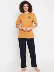 Clovia Graphic Printed Pure Cotton T-shirt With Trousers