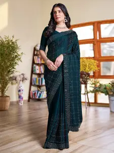 Satrani Checked Beads and Stones Saree