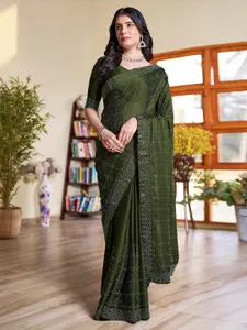 Satrani Checked Beads And Stones Saree