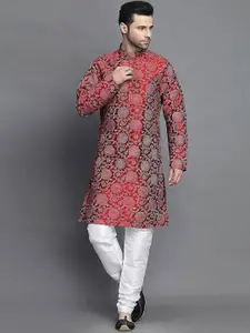 Utsav Fashion Woven Design Mandarin Collar Straight Kurta with Churidar