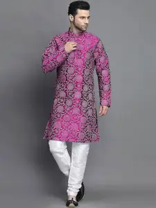 Utsav Fashion Woven Design Mandarin Collar Straight Kurta with Churidar