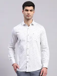 Monte Carlo Classic Spread Collar Slim Fit Opaque Printed Cotton Casual Shirt